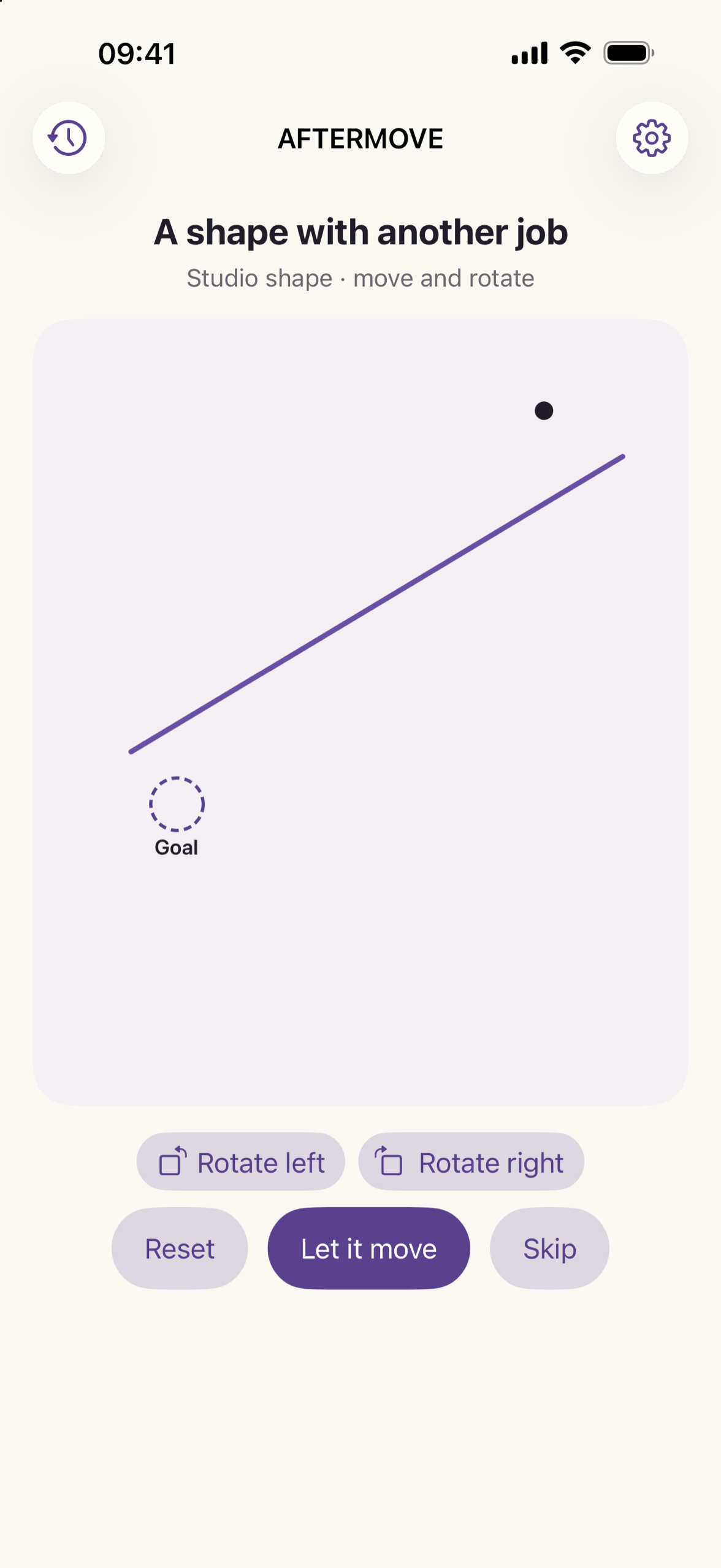 A fixed purple shape with controls to rotate it and release the ball.